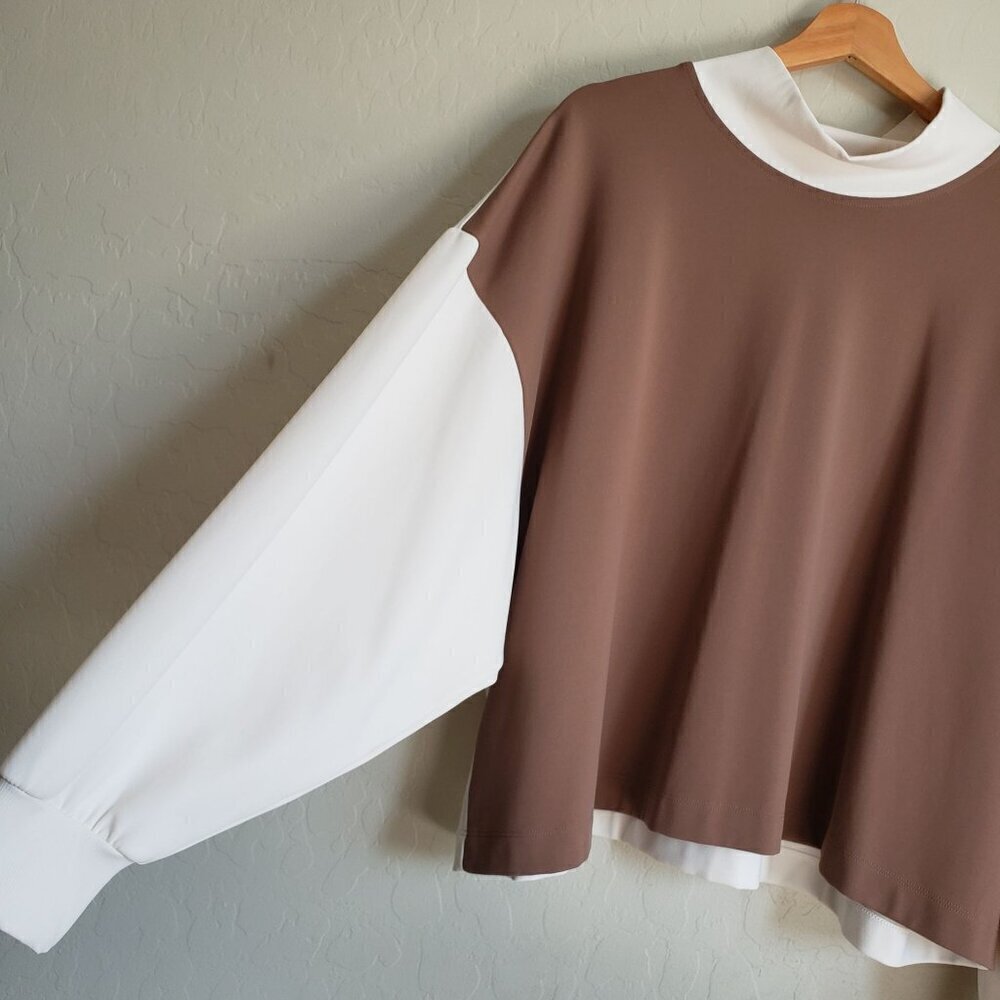 Athleta Brown and White Layered-Look Sweatshirt - Picture 7 of 12